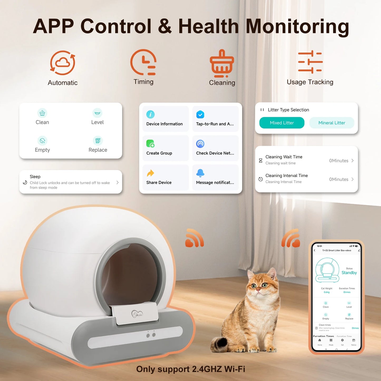Self-Cleaning Cat Litter Box with App Control & Health Tracking